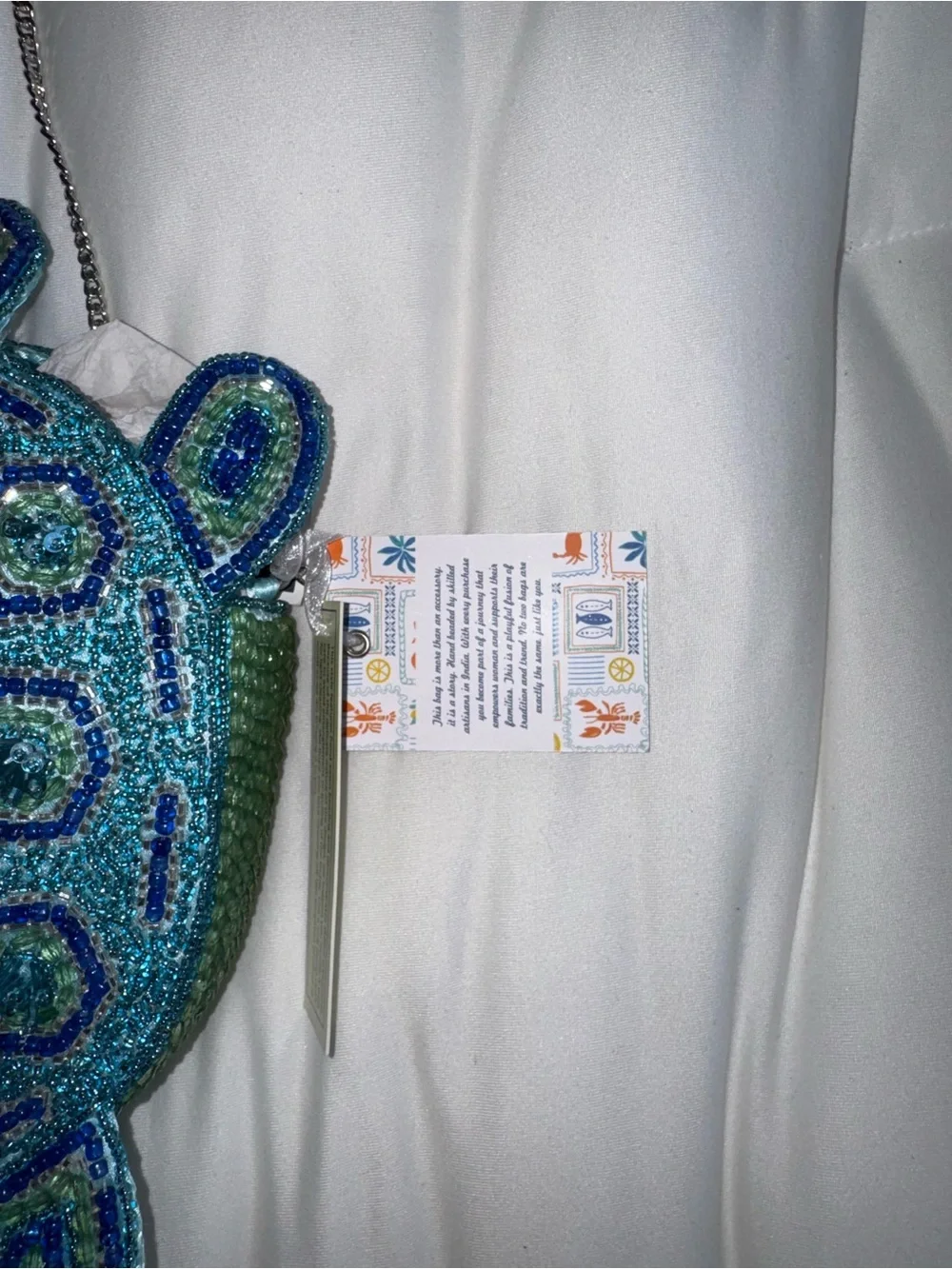 Blue Sea Turtle Beaded Shoulder Bag/Crossbody Bag Handmade in India New with Tag